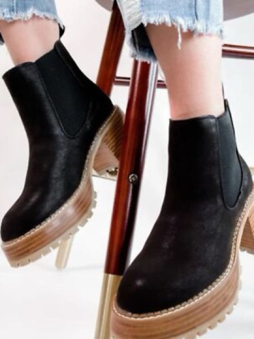 Altar'd State Black Chelsea Ankle Boots with Tan Sole